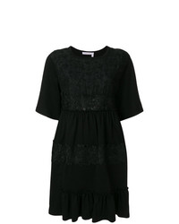 Черное кружевное платье с пышной юбкой с украшением от See by Chloe