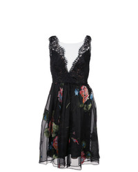 Черное кружевное платье с пышной юбкой с цветочным принтом от Marchesa Notte