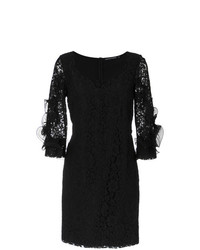 Черное кружевное платье-футляр с вышивкой от Reinaldo Lourenço