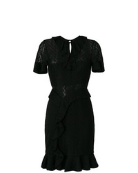 Черное кружевное платье-футляр с рюшами от Three floor