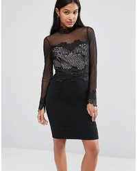 Черное кружевное платье-футляр от Lipsy