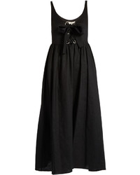 Черное льняное платье-миди