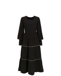 Черное льняное платье-миди с вышивкой
