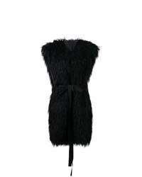 Черное меховое пальто без рукавов от MM6 MAISON MARGIELA