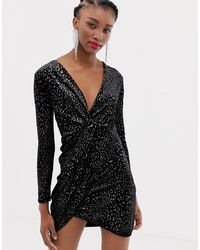 Черное облегающее платье с леопардовым принтом от New Look