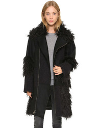 Женское черное пальто c бахромой от DKNY