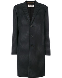 Женское черное пальто в вертикальную полоску от Saint Laurent
