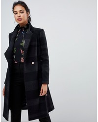 Женское черное пальто в горизонтальную полоску от Ted Baker