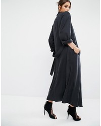 Женское черное пальто дастер