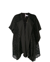 Черное пальто-накидка в вертикальную полоску