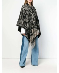 Черное пальто-накидка с принтом от Etro