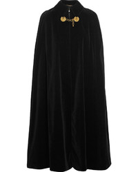 Черное пальто-накидка с украшением от Saint Laurent