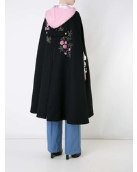 Черное пальто-накидка с цветочным принтом от Macgraw