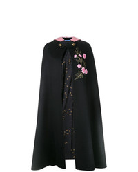 Черное пальто-накидка с цветочным принтом от Macgraw