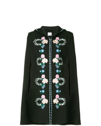Черное пальто-накидка с цветочным принтом от Vilshenko