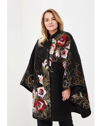 Черное пальто-накидка с цветочным принтом от Yukostyle