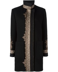 Женское черное пальто с вышивкой от Etro