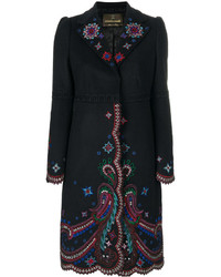 Женское черное пальто с вышивкой от Roberto Cavalli