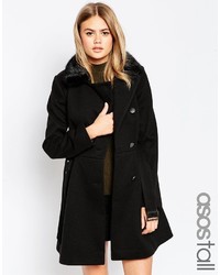 Черное пальто с меховым воротником от Asos