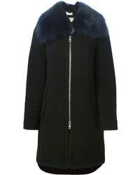 Черное пальто с меховым воротником от Chloé