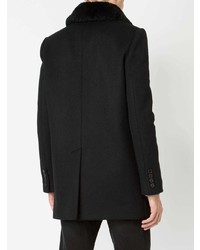 Мужское черное пальто с меховым воротником от Saint Laurent