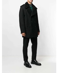 Мужское черное пальто с меховым воротником от Neil Barrett