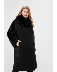 Черное пальто с меховым воротником от Electrastyle
