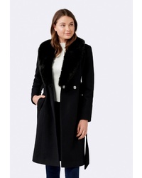 Черное пальто с меховым воротником от Forever New