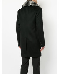 Мужское черное пальто с меховым воротником от Yves Salomon Homme