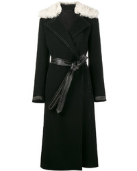 Черное пальто с меховым воротником от Helmut Lang