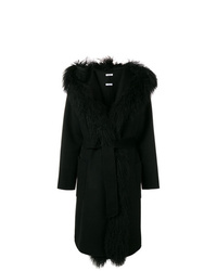 Черное пальто с меховым воротником от P.A.R.O.S.H.