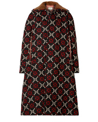 Женское черное пальто с принтом от Gucci