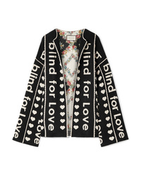 Женское черное пальто с принтом от Gucci