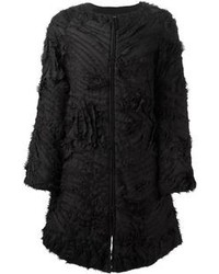 Женское черное пальто с рельефным рисунком от Emporio Armani
