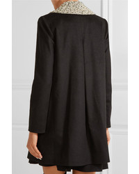 Женское черное пальто с украшением от Alice + Olivia