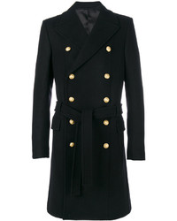Мужское черное пальто с украшением от Balmain