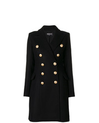 Женское черное пальто с украшением от Balmain