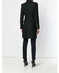 Женское черное пальто с украшением от Balmain