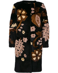 Женское черное пальто с цветочным принтом от Alberta Ferretti