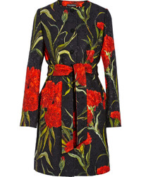 Женское черное пальто с цветочным принтом от Dolce & Gabbana