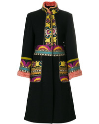 Женское черное пальто с цветочным принтом от Etro