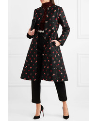 Женское черное пальто с цветочным принтом от Lela Rose