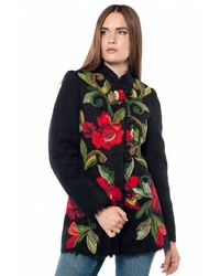Женское черное пальто с цветочным принтом от Yukostyle