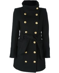 Женское черное пальто от Balmain