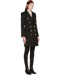 Женское черное пальто от Balmain