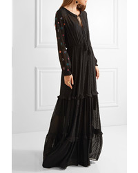 Черное платье-макси с вышивкой от Saloni