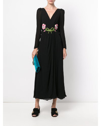 Черное платье-макси с вышивкой от Gucci