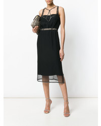Черное платье-миди в сеточку с украшением от N°21
