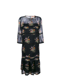 Черное платье-миди в сеточку с цветочным принтом от N°21