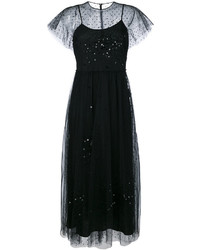 Черное платье-миди из фатина с украшением от RED Valentino